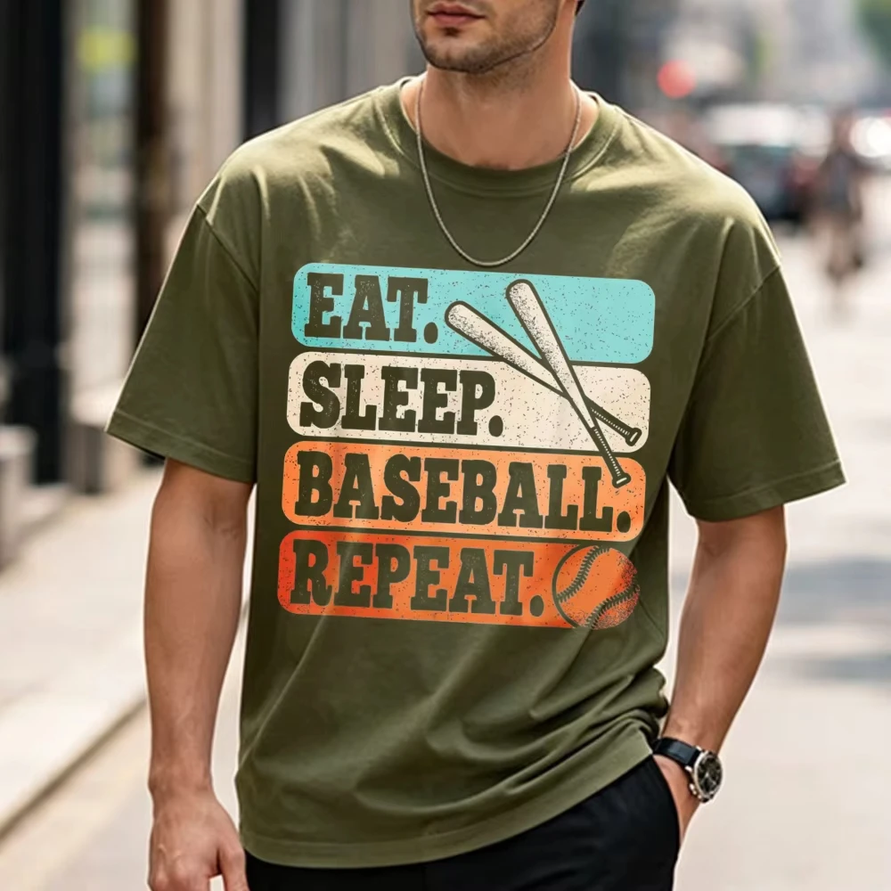 Eat Sleep Baseball Repeat Vintage Baseball Player Men Boys T-Shirt Men Clothing Funny Outdoors High Quality Cotton Short-sleev