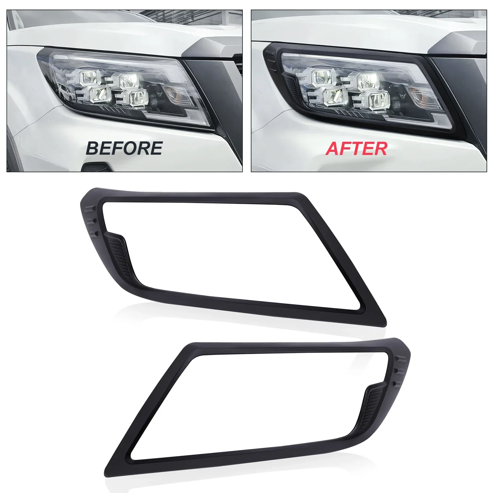 ABS Car Accessories 2pcs/kit Head Light Cover Front Lamp Trim Guard for Nissan Navara NP300 2021 2022 2023 2024  year