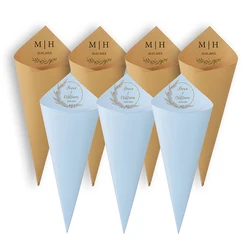 30Pcs Custom Flower Wedding Confetti Toss Cones Personalized Floral Thank You Cones Label Bridal Baby Shower Birthday Party