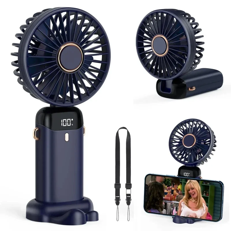 Mini Portable Electric Fan Handheld Foldable Neck Hanging Outdoor Fans USB Rechargeable Adjustable 5 Speed Powerful Air Cooler