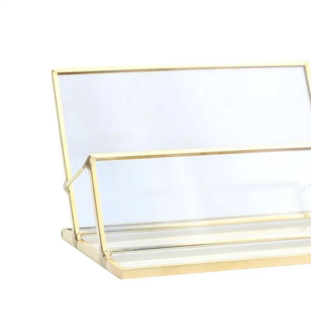 Modern Business Card Holder Glass Box Brass Gold Finish Desk Display Case for Cards and Jewelry Storage