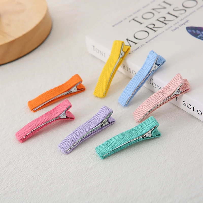 100pcs 50MM Herringbone Cotton Fabric All-inclusive Hair Clips Fabric Duckbill Clips Children Cute Barrette Girls Sweet Headwear