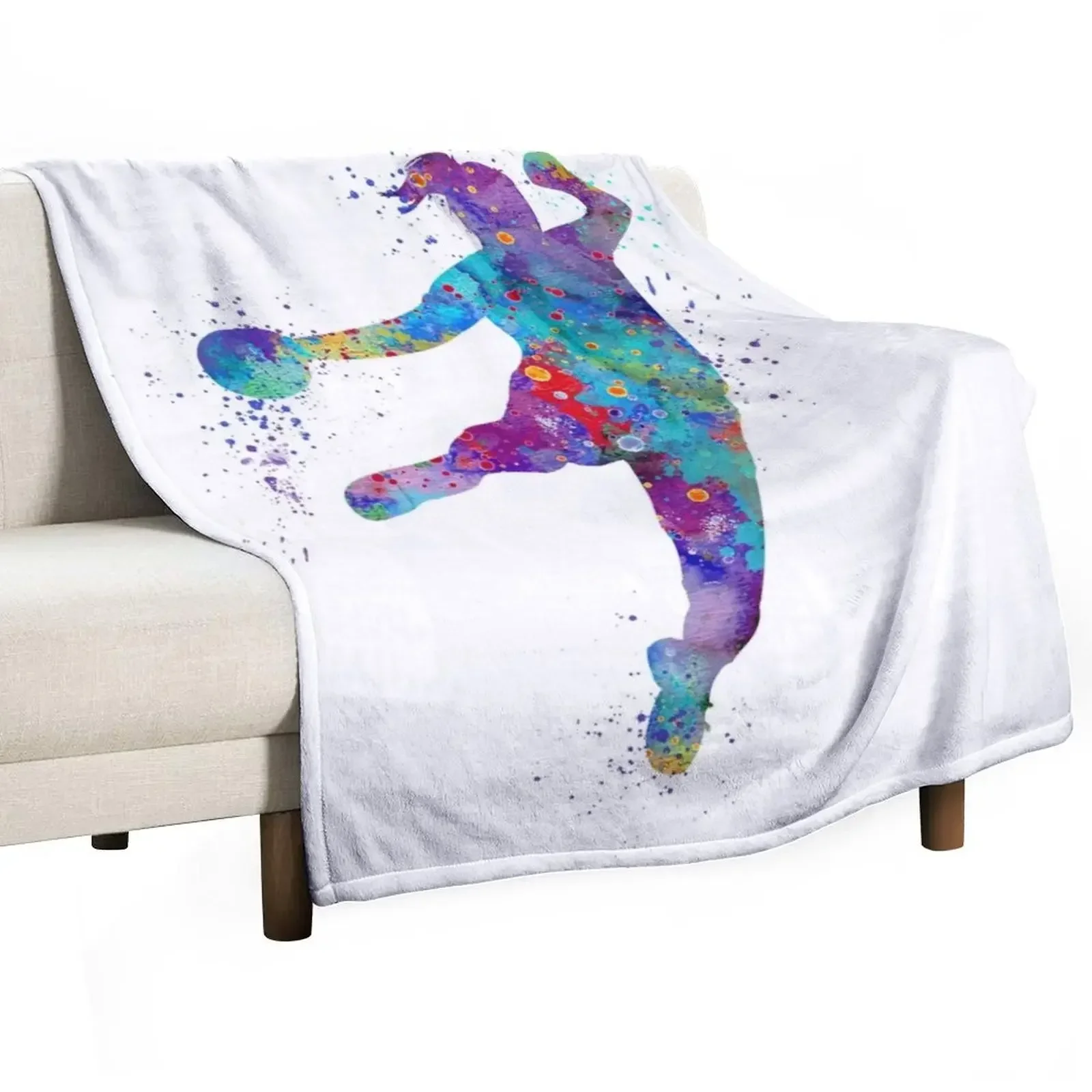 

Handball Girl Colorful Watercolor Silhouette Throw Blanket blankets ands Hairys Blankets