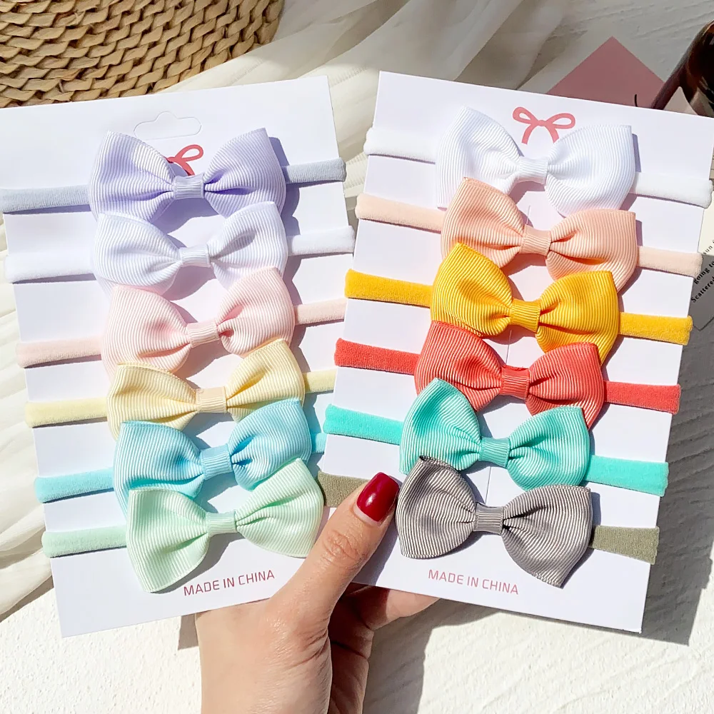 6Pcs/Set Solid Colorful Newborn Baby Headwear Elastic Hair Bands For Kids Cute Ribbon Bowknot Headband Infant Girls Accessories