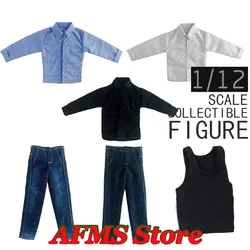 1/12 Scale Collectible Figure Washed Jeans Pants T Shirt Long Sleeve Blouse Tops Fit 6Inch Men Soldier Action Figure Model