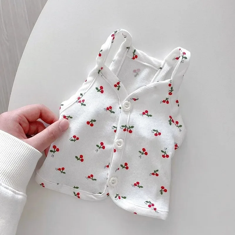 

Cute Cherry Sling Dog Spring and Summer Clothes Small Dog Bichon Fruit Clothes Teddy Boomerang Open Buckle Clothes