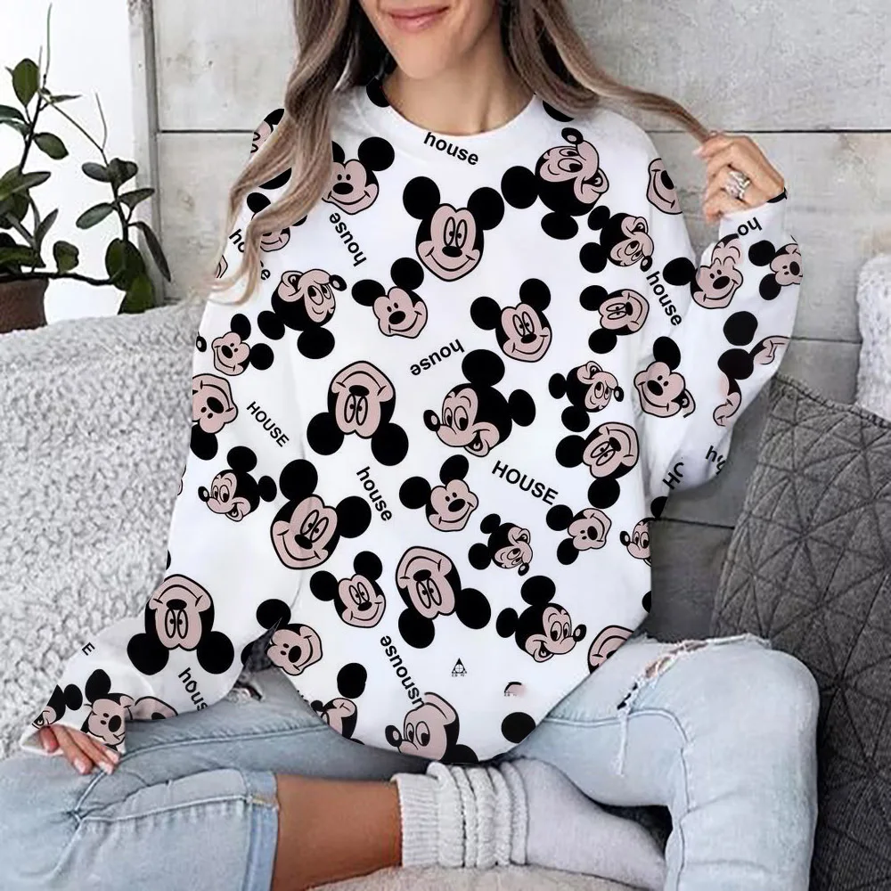 Autumn and Winter Women\'s O-neck Long sleeved Mickey Mouse Printed Pattern Women\'s Cartoon Printed Casual Hoodie Women\'s Thick S