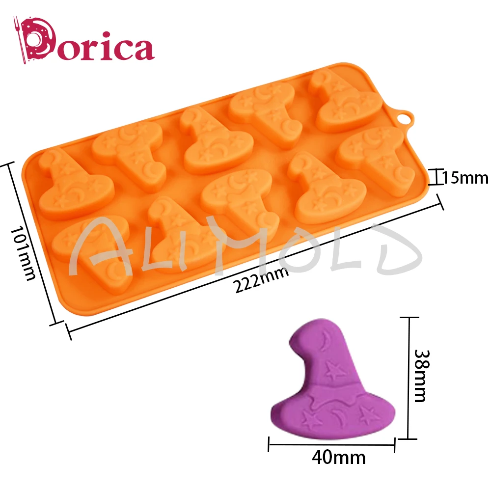 10 Holes Mage Hat Chocolate Mold Halloween Fondant Candy Silicone Mould Resin Clay Model Cake Decorating Tools Kitchen Bakeware