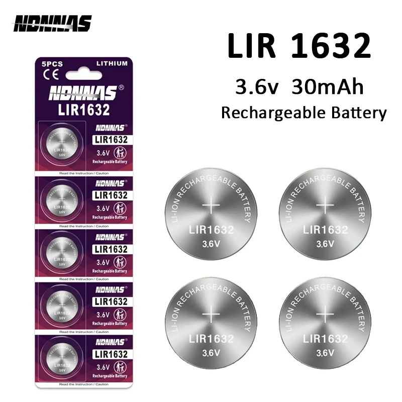 1-10pcs LIR1632 3.6V Rechargeable Lithium Batteries LIR1632 Battery for Watch Car Remote Control CR1632 DL1632 Button Coin Cell