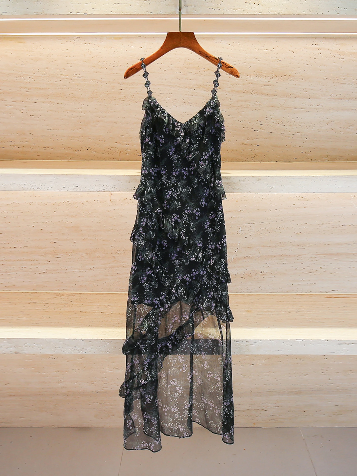 

High Waist Floral Print ter Dr Summer Vaion Sle Gauze Women's Ele Dr Commute Simple Sle Midi Dr