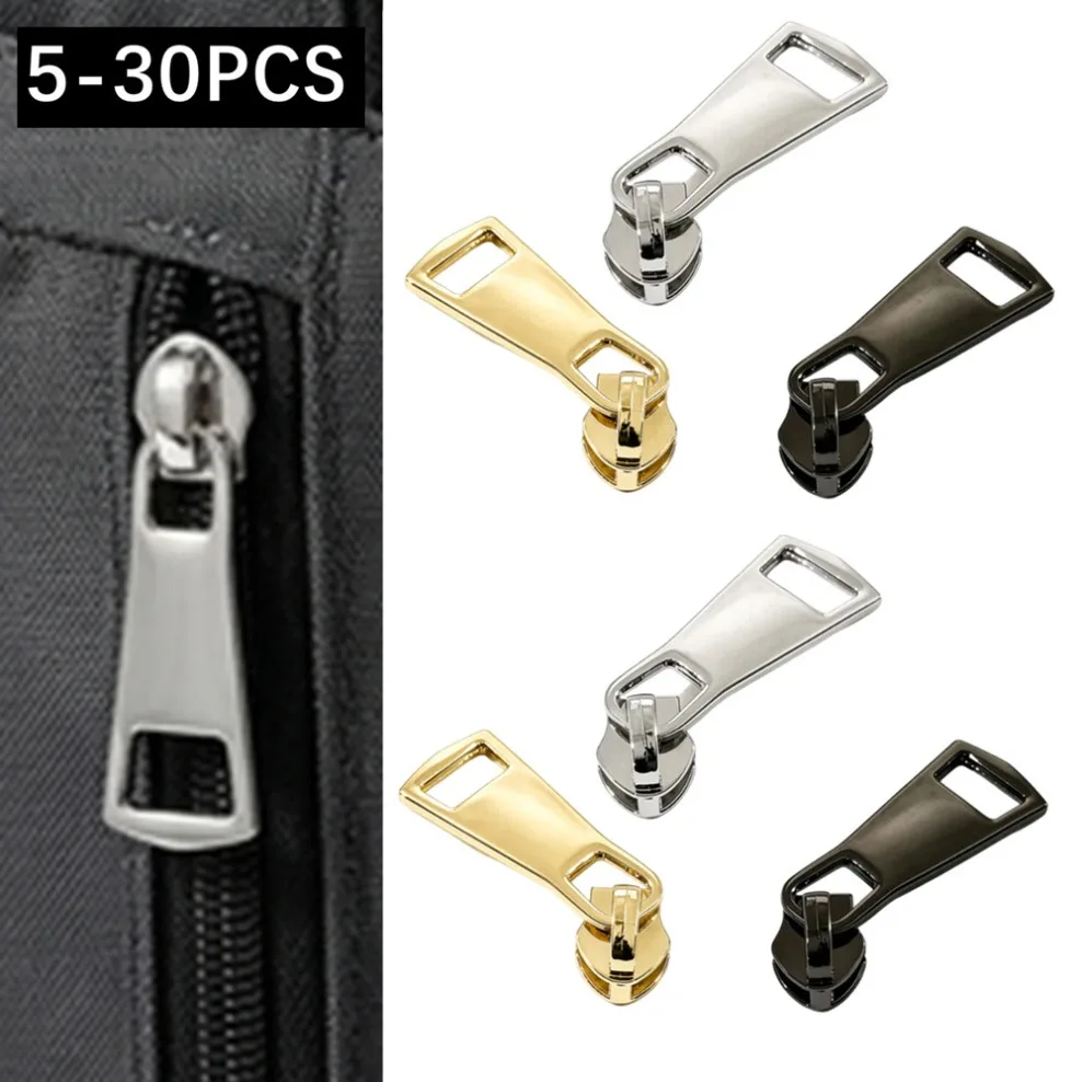 5-30Pcs 5# Nylon Zipper Sliders for Zips Tape Clothes Coat Zippers Pull Head Backpack Zip Repair Kit Gold Silver Black
