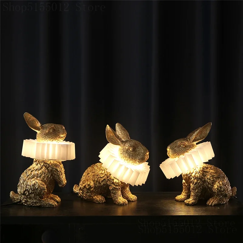 Imagem -06 - Modern Lovely Animais Resina Coelho Led Abajur Creative Bedroom Bedside Lamp Decoração da Sala Luzes