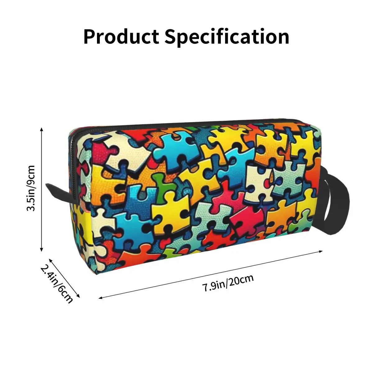 Autism Awareness Colorful Puzzle Piece Print Makeup Bag Cosmetic Organizer Storage Dopp Kit for Women Beauty Travel Pencil Case