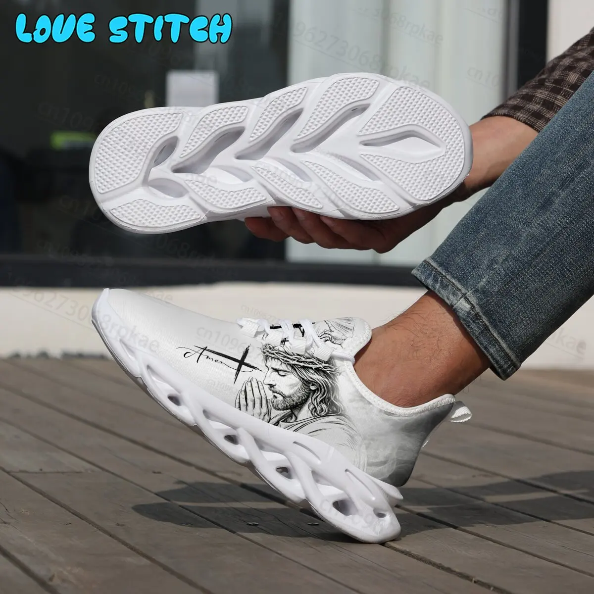 2026 Unique Jesus Youth Children Shoes Four Seasons Universal Fashion Trend Black White Lines Printing Men's Footwear