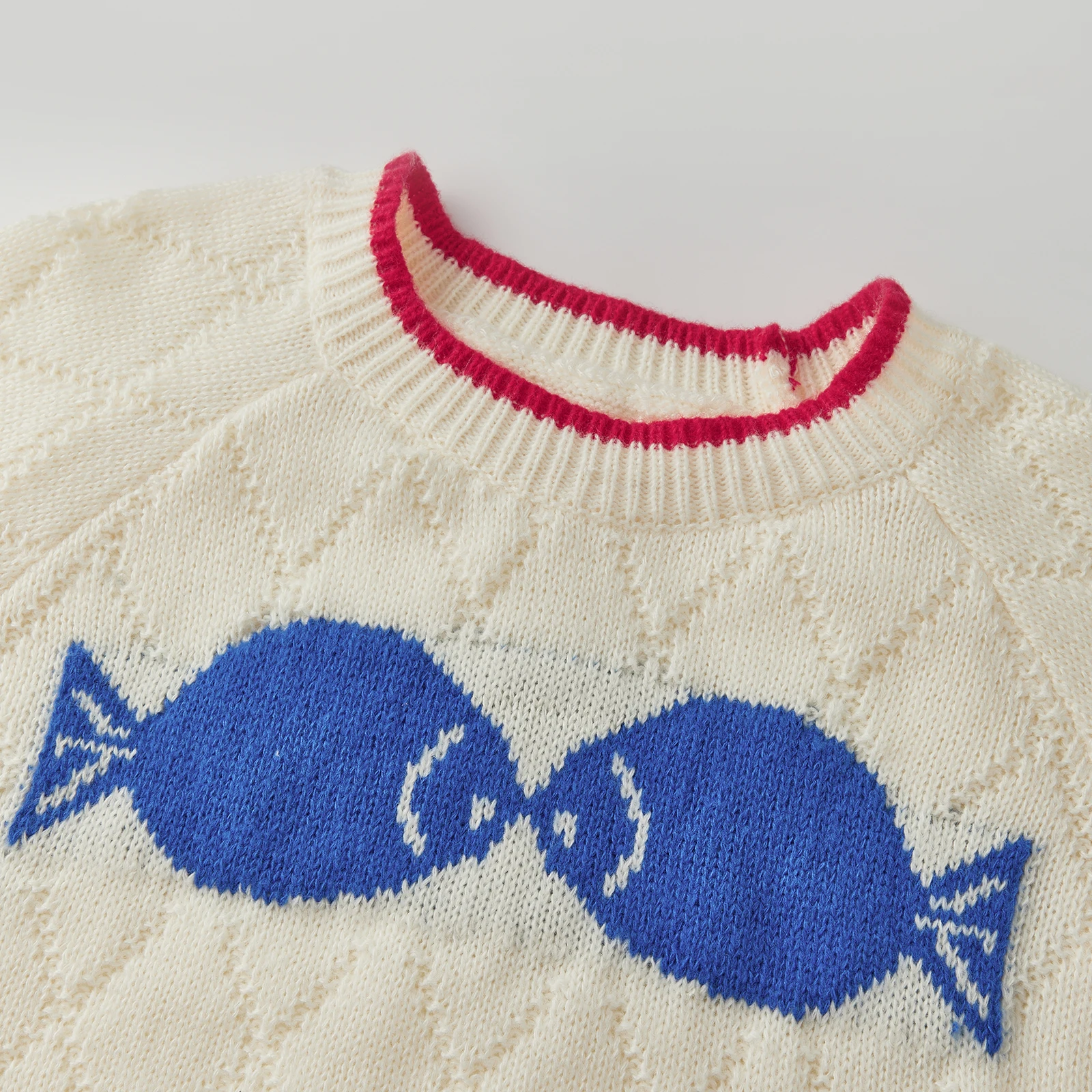 

Classic Women Fish Pattern Sweater Contrast Trim Crew Neck Long Sleeve Pullover Knit Tops Casual Winter Fall Clothes