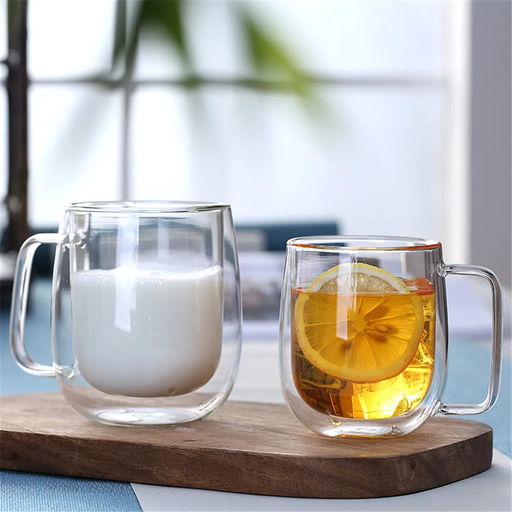 Taza de vidrio de borosilicato de doble pared, resistente al calor, té, leche, jugo de limón, café, agua, Bar, vasos, regalo para amantes, 250/350ml