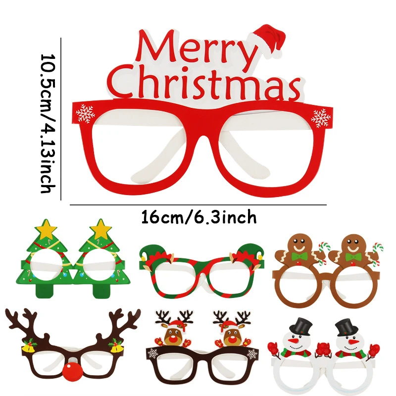 Gafas de Navidad de 9 piezas para decoración del hogar, anteojos de papel de Papá Noel, muñeco de nieve, copo de nieve, árbol, alce, accesorios para Fotos de Fiesta