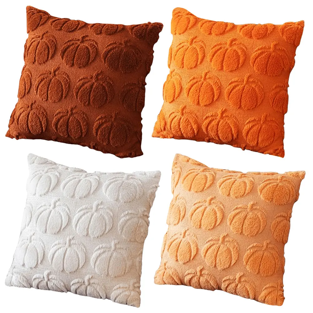 Pumpkin Fall Pillow Covers 45 X 45 Cm Soft Plush Pillowcase Cushion Cover for Halloween Decorations