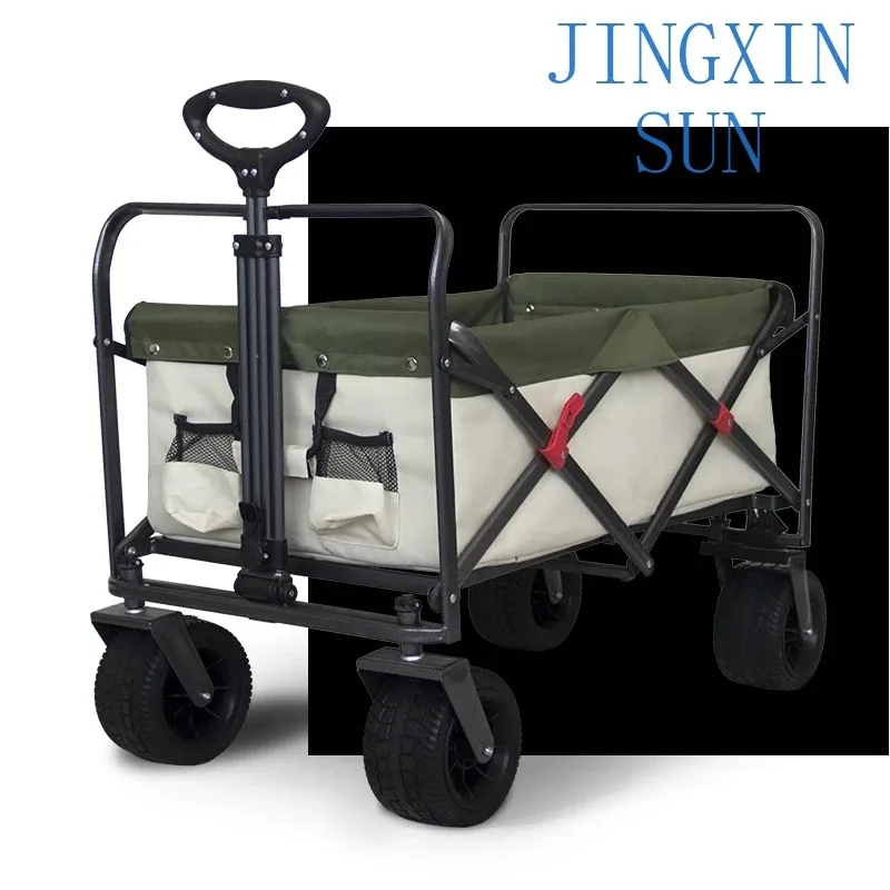 Outdoor camping cart folding camper cart camp cart fishing light shopping four-wheeled trolley
