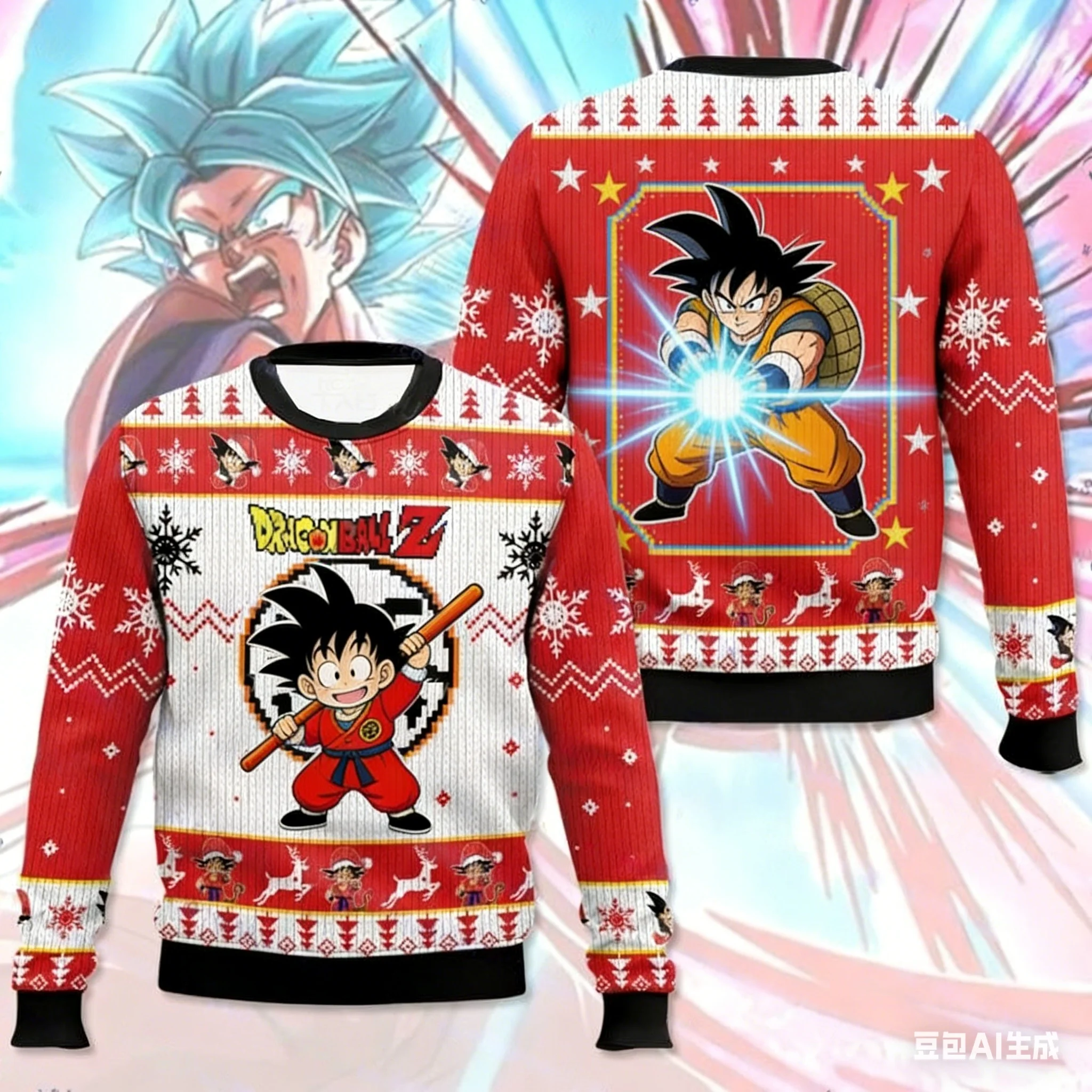 

Новый свитер японского аниме Goku Saiyan Bandai Dragon Ball 3D толстовка с капюшоном Рождественский трикотаж рубашка с круглым вырезом для мужчин и детей спорт