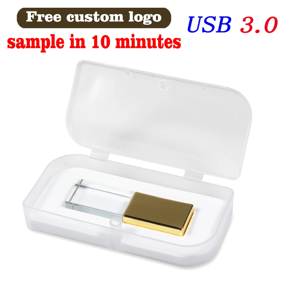 Crystal USB3.0 Free Custom Logo Memory Stick 128GB High Speed Pen Drive 64GB Wedding Gift USB 3.0 Flash Drive 32GB 16GB 8GB 4GB