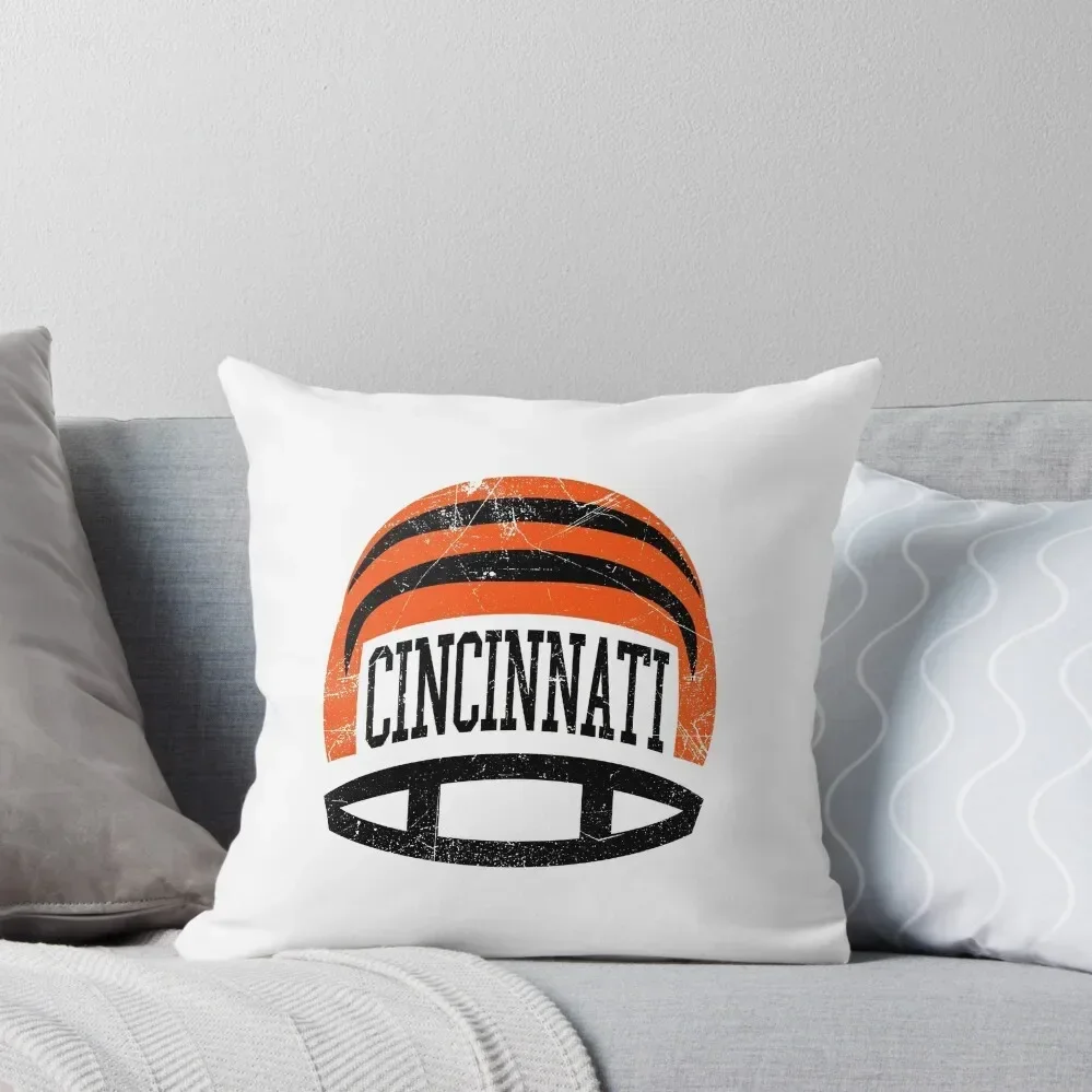 Cincinnati Retro Helmet - White Throw Pillow pillowcases for sofa cushions Cushions Home Decor Christmas Pillowcase pillow