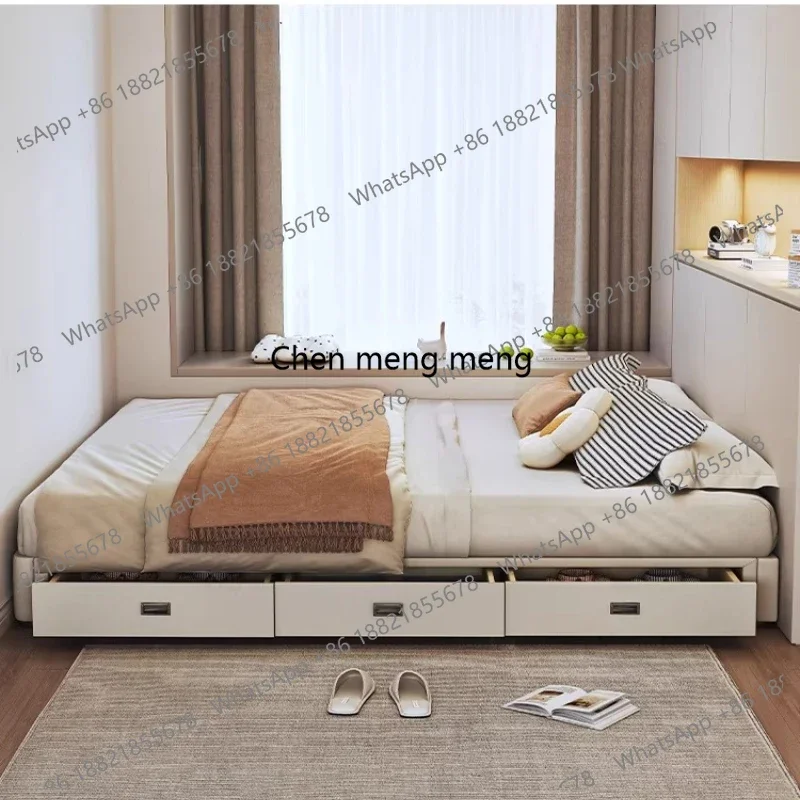 All solid wood no bedside storage bed beech row skeleton small apartment flush edge master bed E136