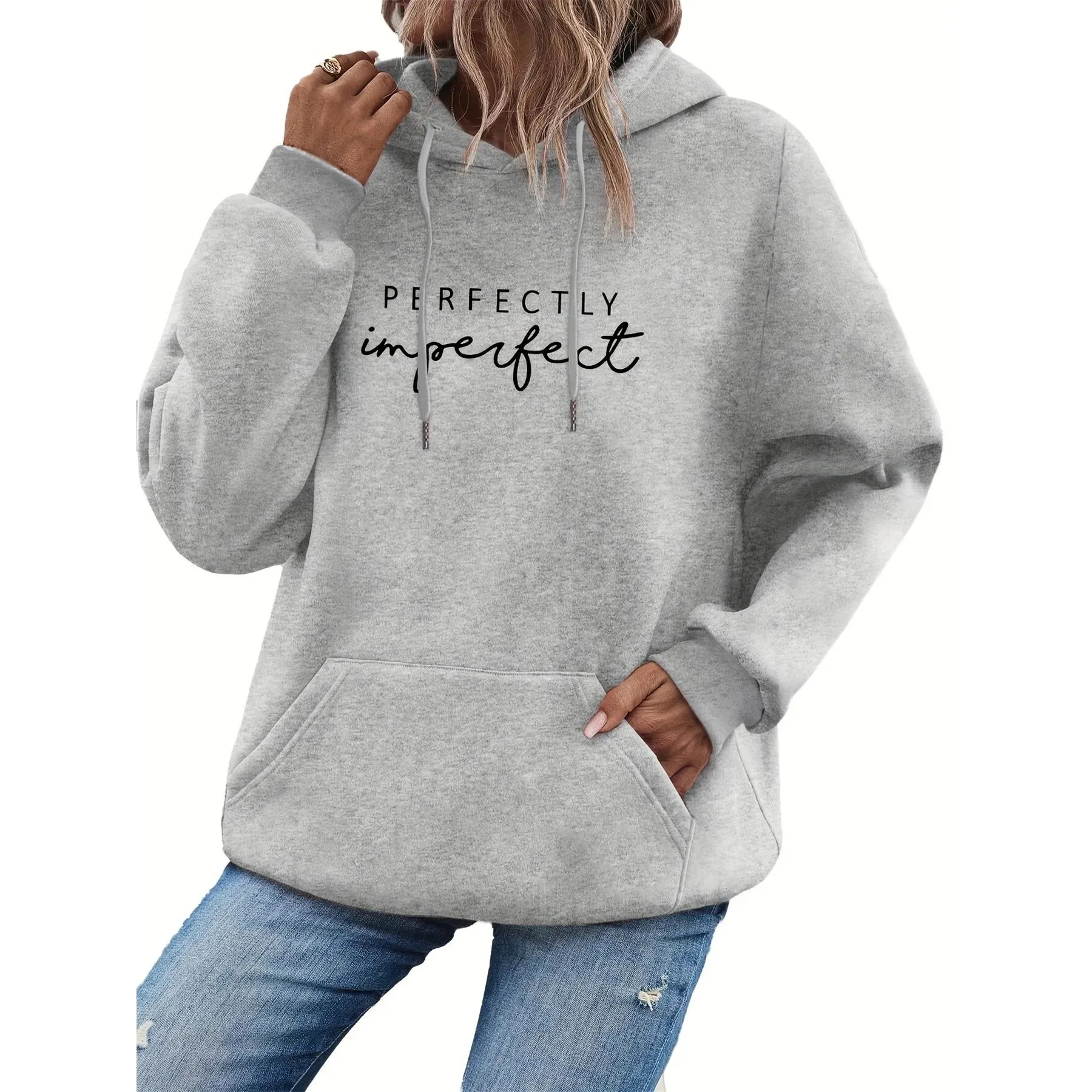 Sweat-shirt à capuche décontracté pour femmes, avec lettres parfaitement imprimées, Ro, confortable, Streetwear pour la saison d'automne
