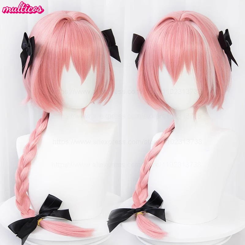 عالية الجودة أنيمي Astolfo شعر مستعار تأثيري 80 سنتيمتر طويل الوردي مزيج الأبيض مضفر مقاومة للحرارة الاصطناعية خصلات الشعر المستعار الباروكات + غطاء شعر مستعار #1