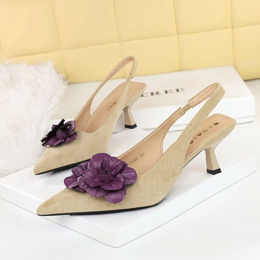 BIGTREE Shoes Flower Design Kitten Heels Women Pumps Hollow Out High Heels 6 CM Summer Women's Sandals Stiletto Suede Lady Shoes view 3