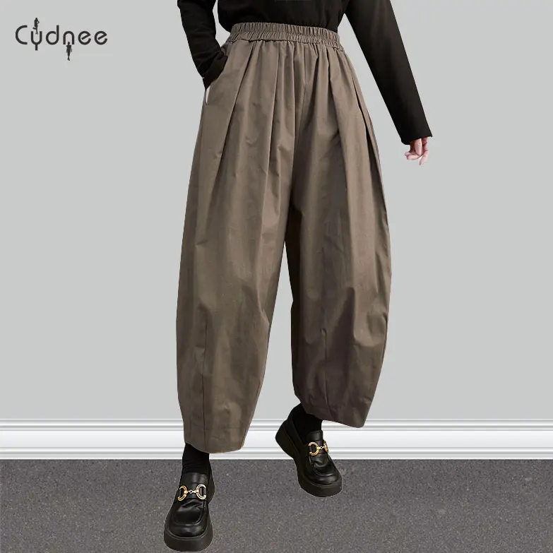 Solid Color Women\'s Casual Lantern Pants Baggy Elastic High Waist Oversize Trousers Pantalones Summer Clothing Harem Pants