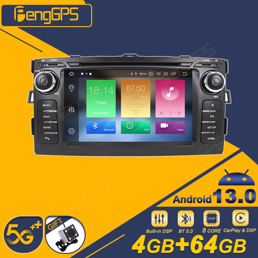 Android 12 For Toyota Auris 2006-2012 Touch Car Screen Navigation Apple Carplay Car Radio DSP BT Multimedia Player 4G 4+64Gb