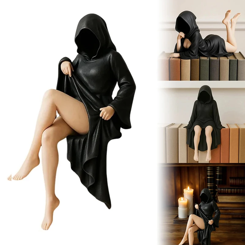 8/10/15CM Gothic Statue Sitting Resin Ornaments Mysterious Bookshelf Sculptures Ghost Black Horror Robe Desktop Home Room Decor
