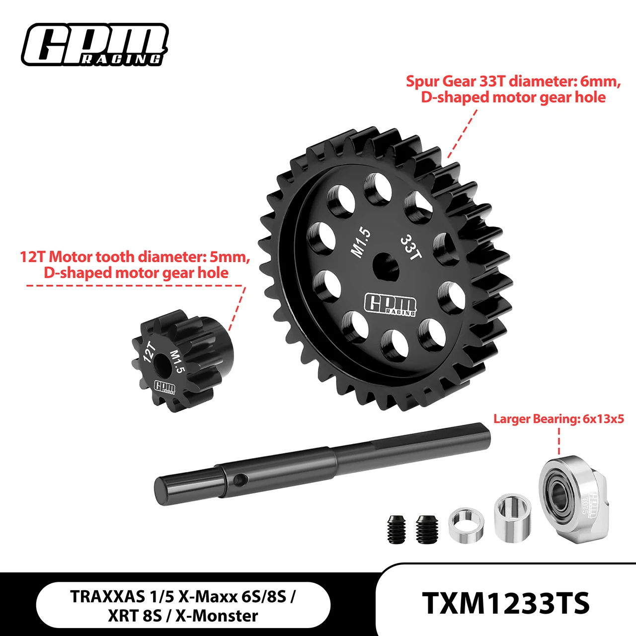 

GPM 40Cr CARBON STEEL M1.5 SPUR GEAR 33T + MOTOR GEAR 12T/13T FOR TRAXXAS 1/5 X-MAXX 6S 8S X-MONSTER BIGFOOT