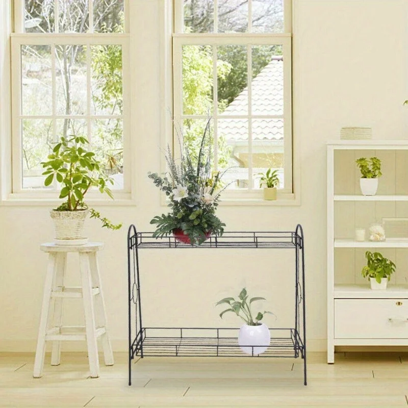 2 Tier Metal Shelves Indoor Plant Stand Display Flower Pots Rack Outdoor Garden