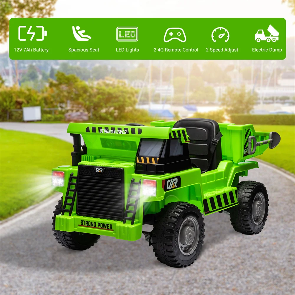 12V Ride On Dump Truck with Remote Control Music Electric Car Gift For Kids Rechargeable 70 W Motors  With Parents Control