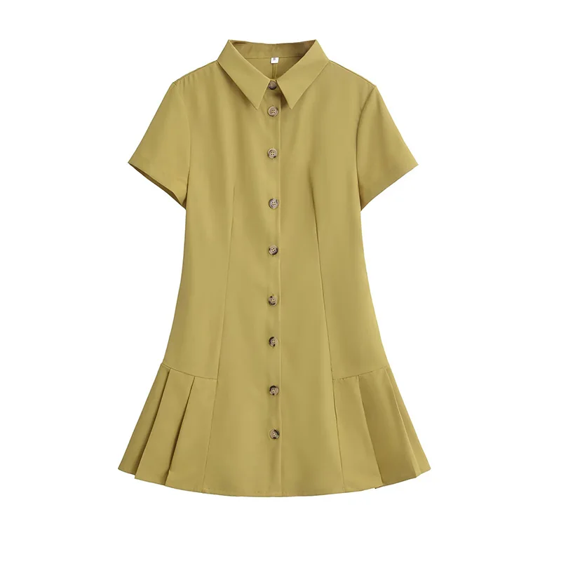 Women 2024 Summer New Fashion Short Sleeves Mini Dress Vintage  Button-up Female Dresses Vestidos Mujer