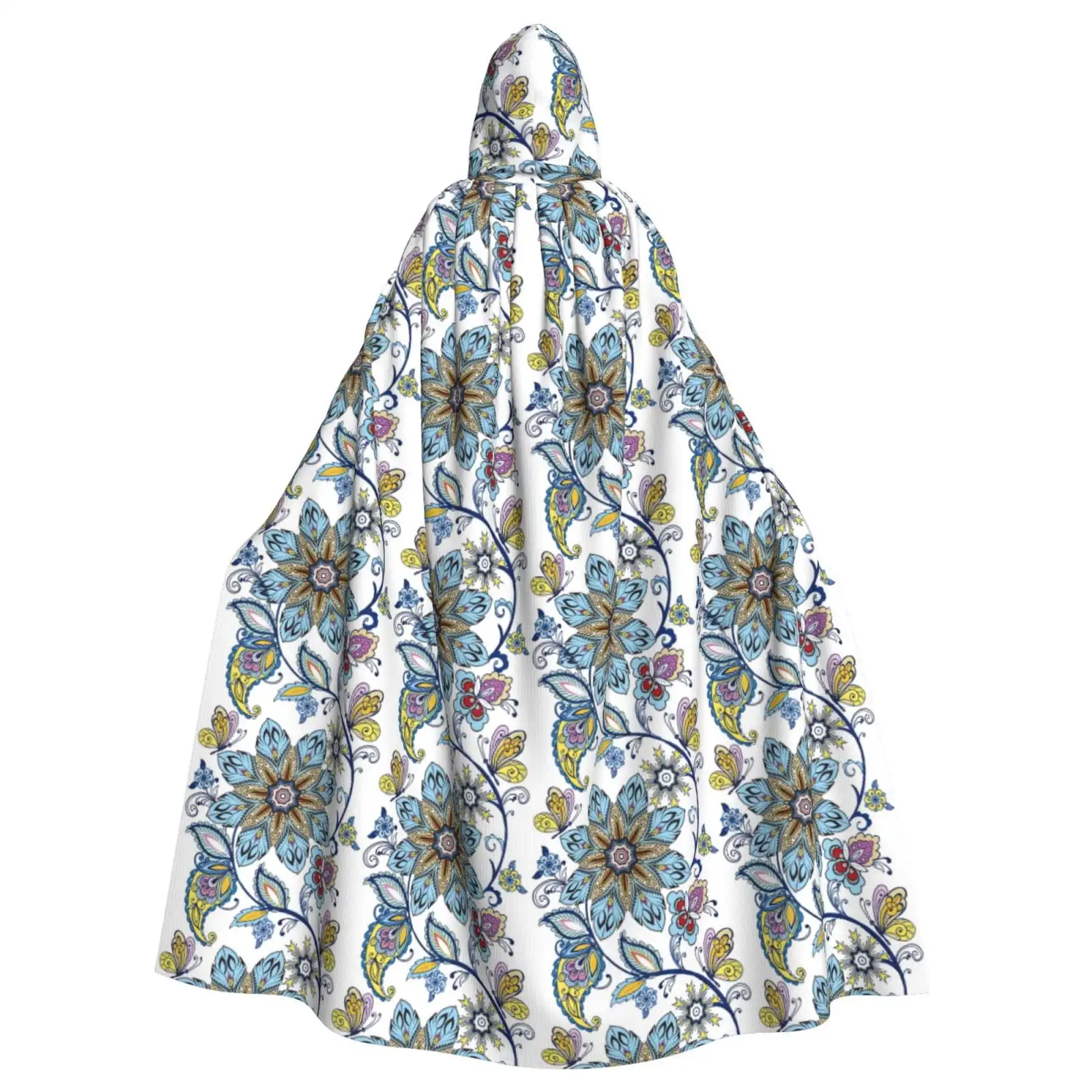 

Flowers And Butterflies Pattern Hooded Cloak Cape With Hood Halloween Capes Women Witch Costume Vampire Cloak Wizard Robe
