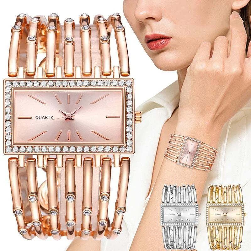 Women\'s Watch Luxury Rhinestone Quartz Cuff Bangle Watch Analog Stainless Steel Party Dress Wrist Watch