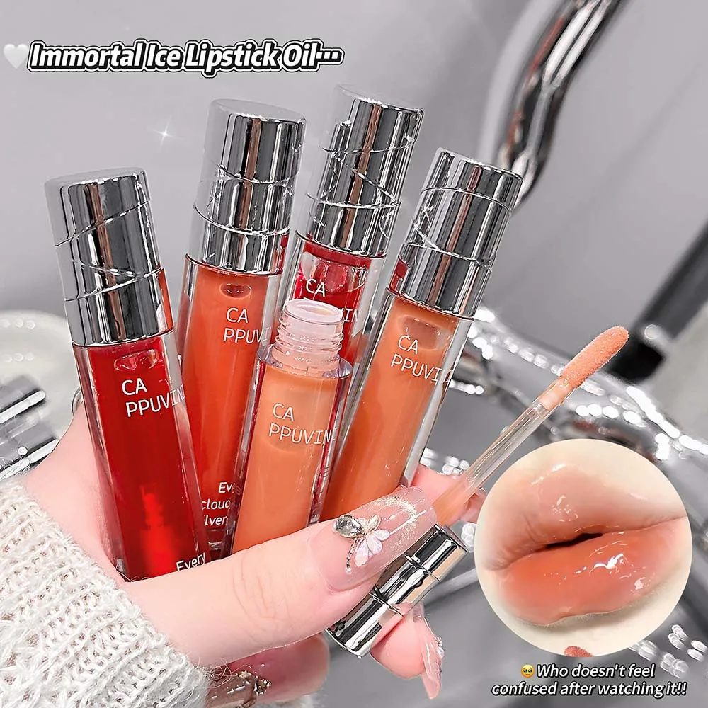 CAPPUVINI Hydrating Transparent Lip Oil Glossy Bright Crystal Ice Finish Watery Mirror Lip Gloss Makeup for Dry Lips Lip Blam