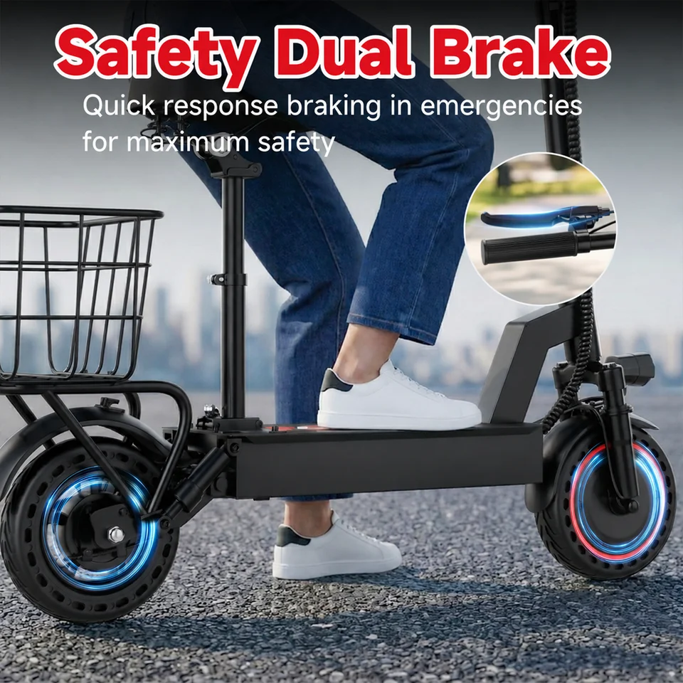2026 New 500W 10inch Solid Tire Electric Bicycle with Basket 7.8AH Battery 22Miles Max Range 22MPH Max Speed Dua Shock Absorption Foldable Adult Ebike image 9