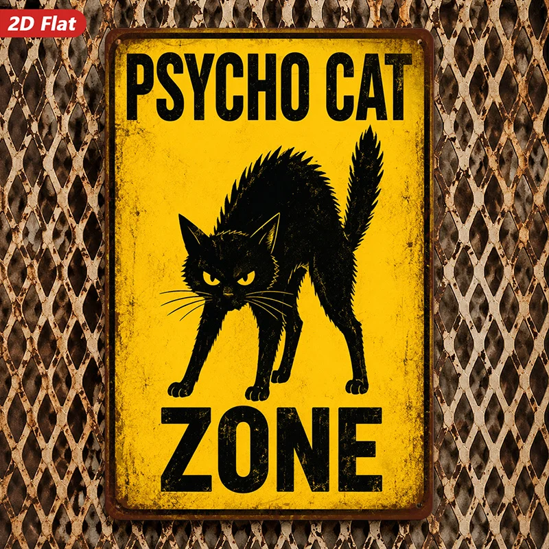 2D Flat Sign Wall Art, 1pc Pack, Psychological Cat Zone Decorative Art Print, Retro Style, Cat Theme, Suitable for Living Room,