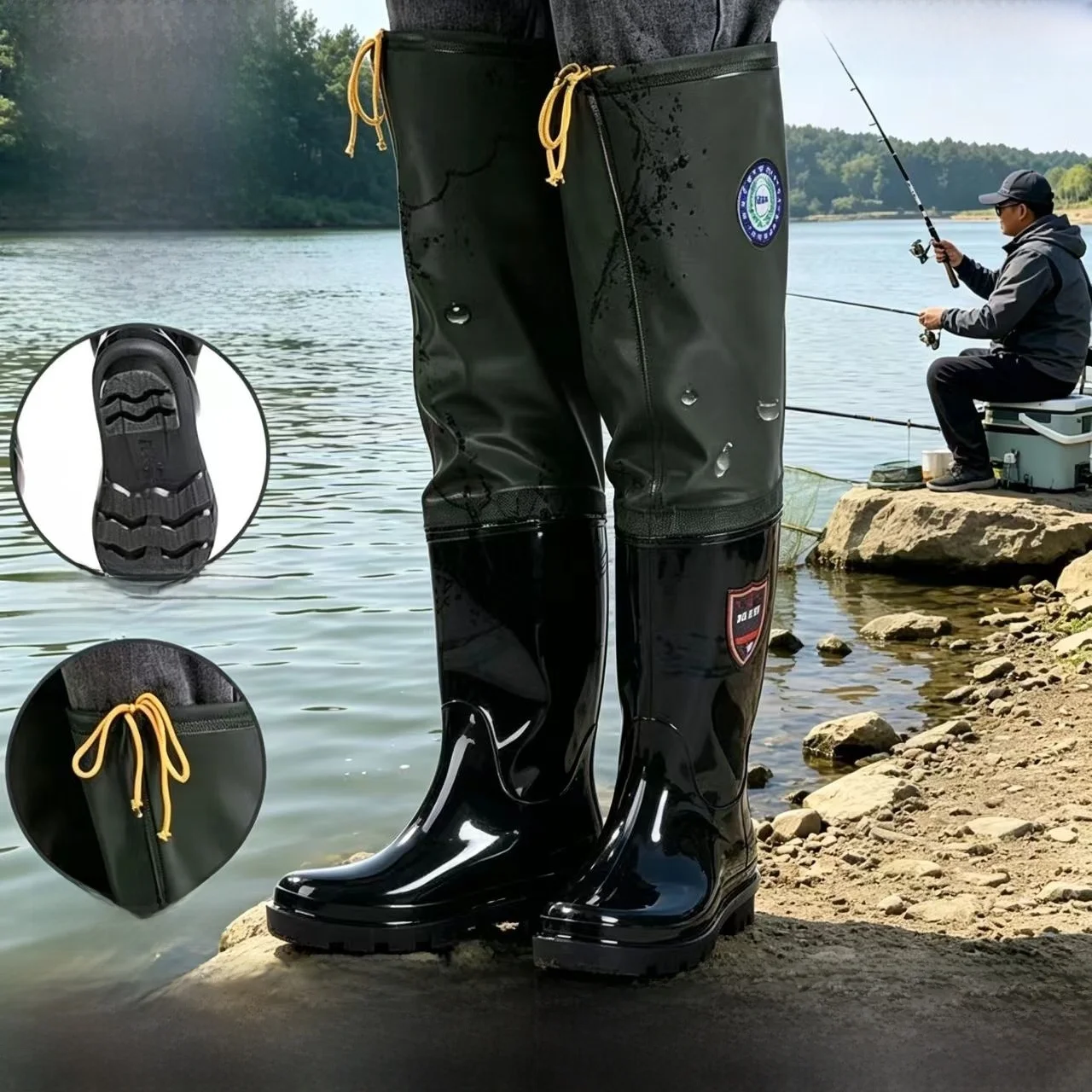 Thickened Over-Knee Rain Boots Men's High-Tube Wading Shoes Fishing Outdoor Waterproof Leg Pants Spring Autumn Winter Unisex