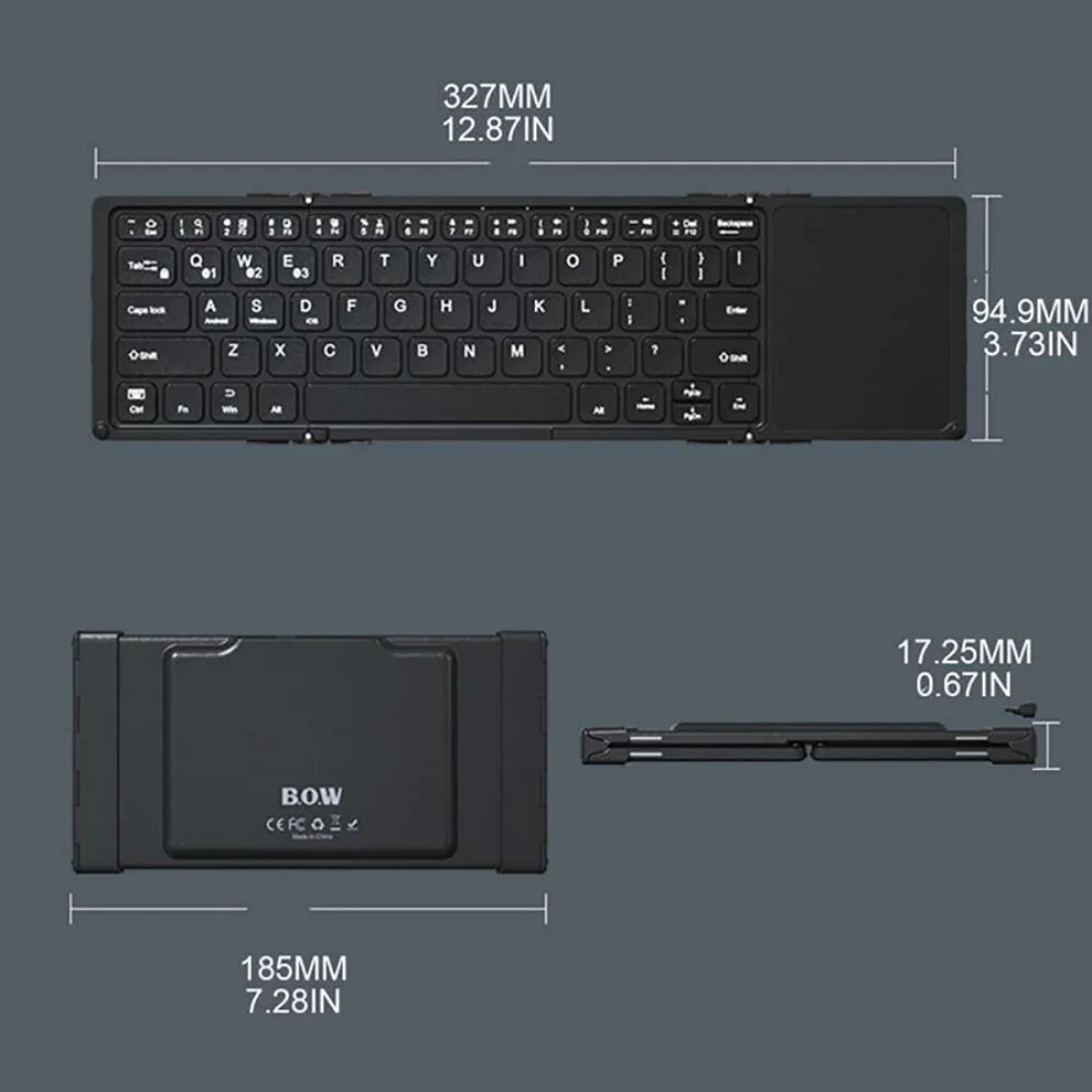 JOMAA Foldable Wireless Rechargeable Keyboard With Touchpad Multi-Device Folding Bluetooth Keyboard For IOS Android