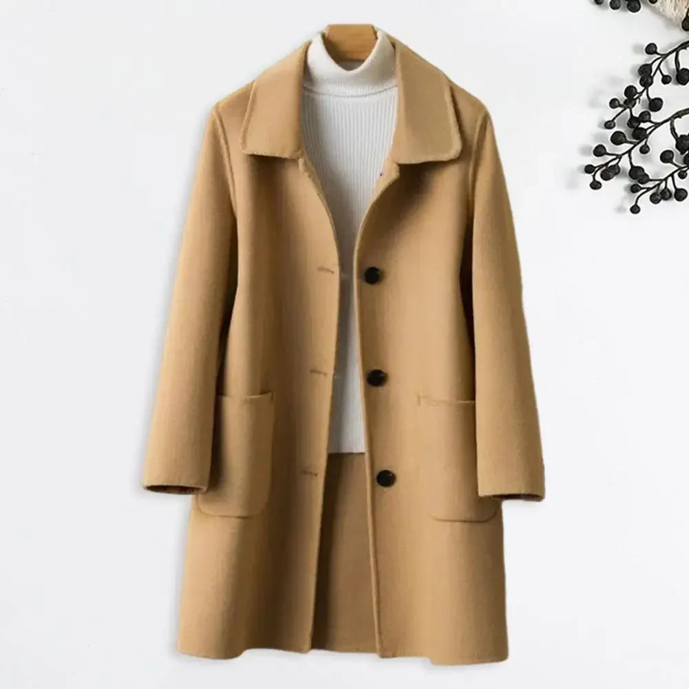 

Winter Women Woolen Coats Solid Color Outerwear Korean Retro Jacket 2025 New Autumn Female Blue Red Apricot Elegant Blends