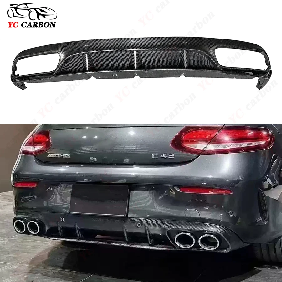 For Mercedes Benz C Class W205 C220 C63 4-doors Carbon Fiber Car Rear Bumper Diffuser Rear Side Splitters Spoiler Lip ED1 Style