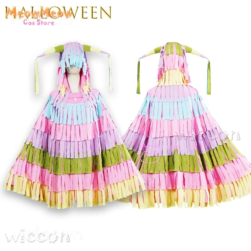 

Halloween Party Cosplay Costume Pinata Ribbon Cape Stage Performance Outfit Colorful Hooded Cape Adult Anime Cosplay Outfits