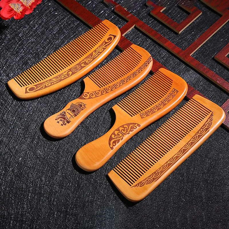 Natural Peach Wood Comb Anti-Static Wide Tooth Hair Combs Head Massage Hair Care Comb Detangling Portable