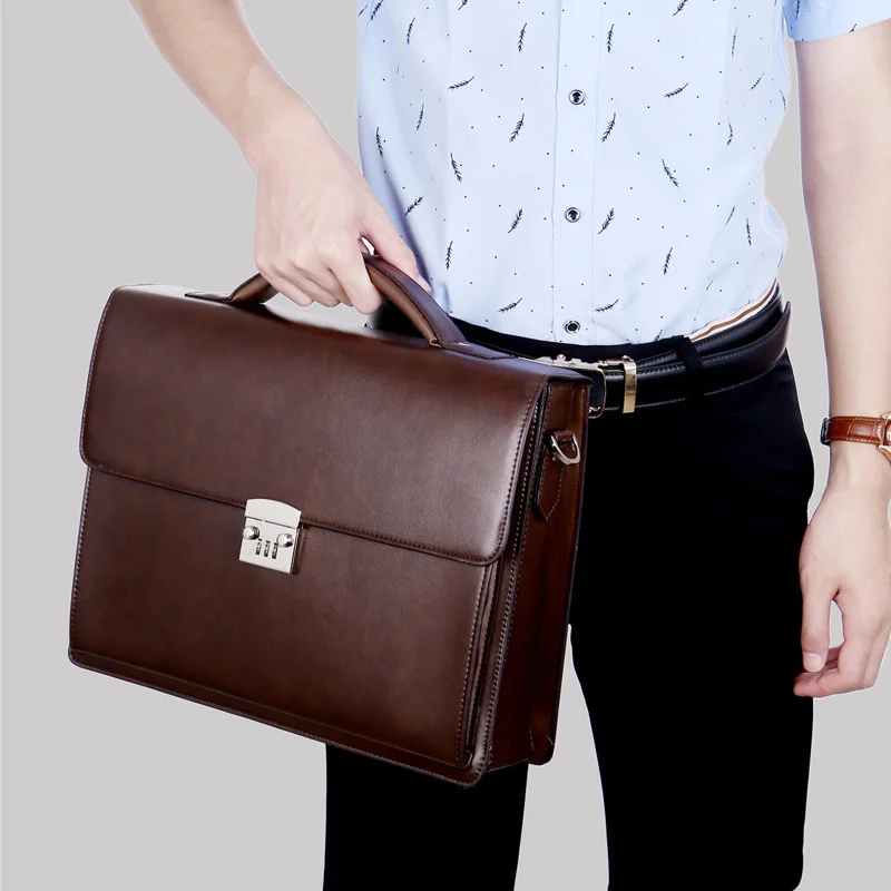 New Male Bring Password Lock Briefcase Diagonal Package Genuine Leather Computer Laptop Bag Men Messenger Luxury Handbags Maleta