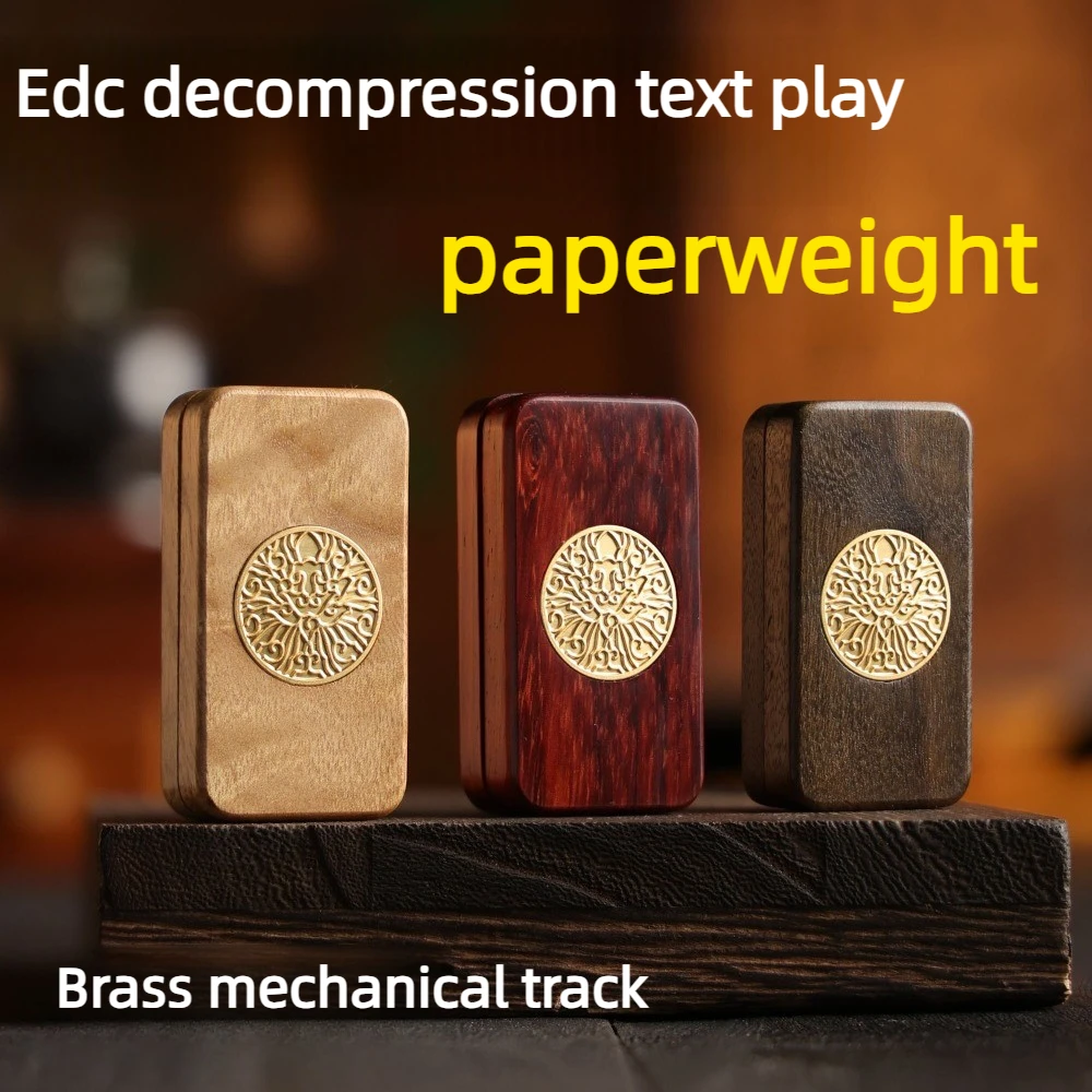 HWEDC Wooden Paperweight with Dense Mechanical Track and Fingertip Push Card Decompression Toy
